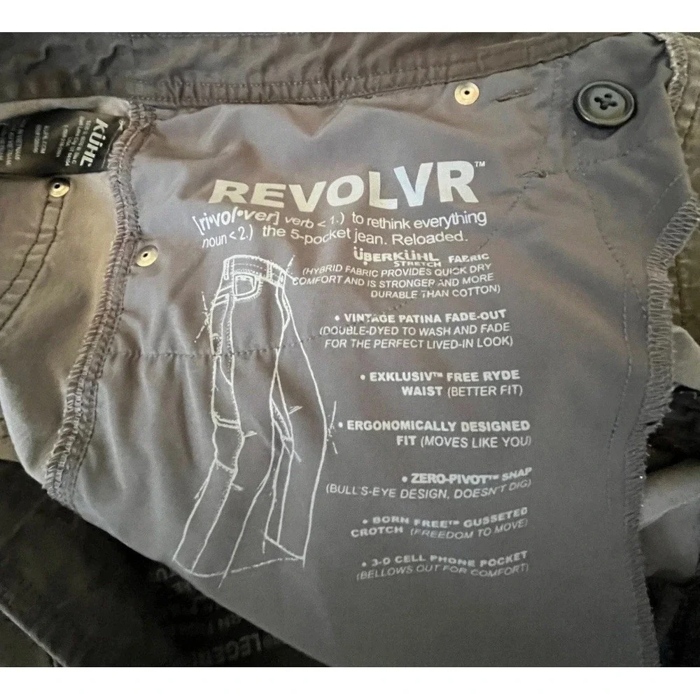 Kuhl Rydr Mens Pants 38x30 Charcoal Grey Vintage Patina Dye Hiking Work Cargo